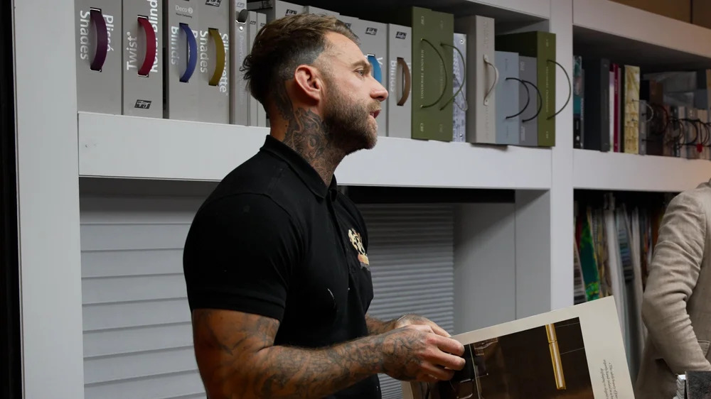 John Skelton selecting materials for a project